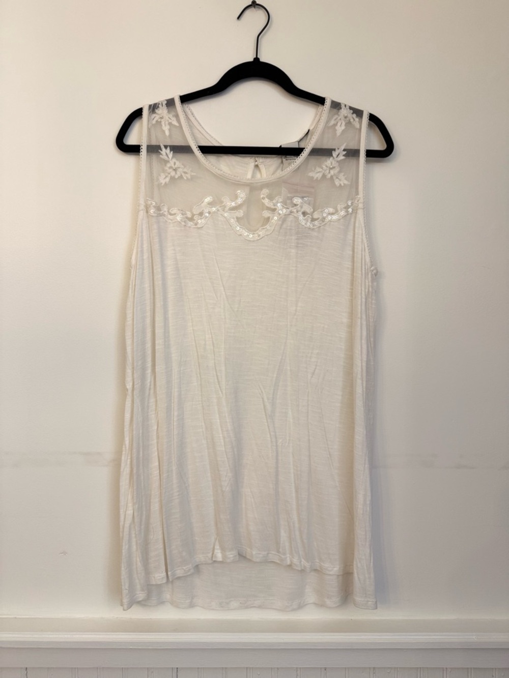 American Rag Ivory Embroidered Mesh Tank